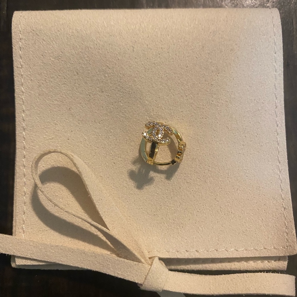 Classic Chanel CC Petite Gold Hoop Earrings with Crystal Accents - Picture 2 of 6